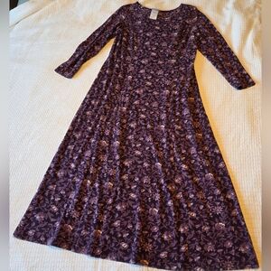 Laura Ashley Purple Floral Maxi Dress Long Sleeve Cotton Size Large